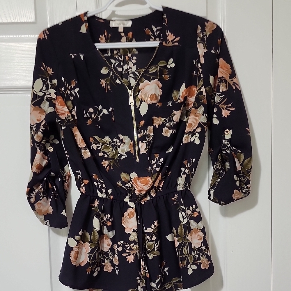Stella Tweed Black Peplum Blouse with Buttoned Details